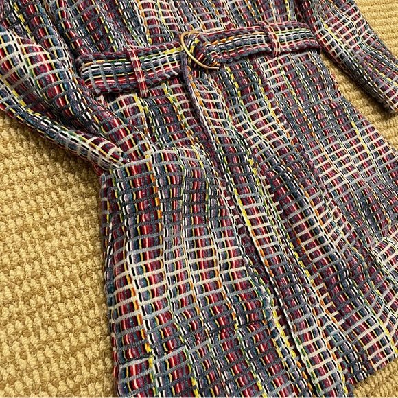 Queen of Sparkles Denim Tweed Plaid Long Sleeve Poof Sleeve Dress Medium - Picture 7 of 13